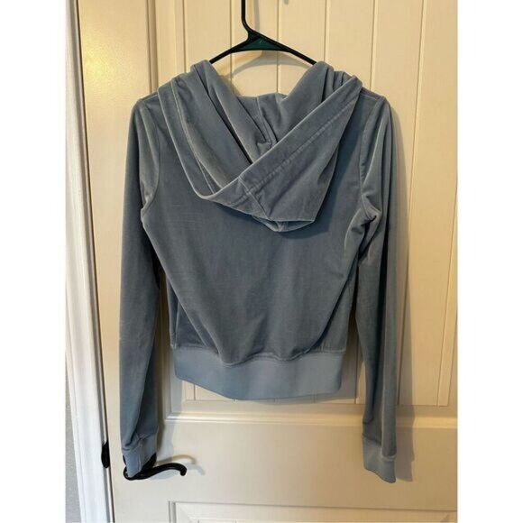 I.AM.GIA Kameron Velour Zip Up Jacket Women Small Blue Bedazzled Ruched - Picture 15 of 16